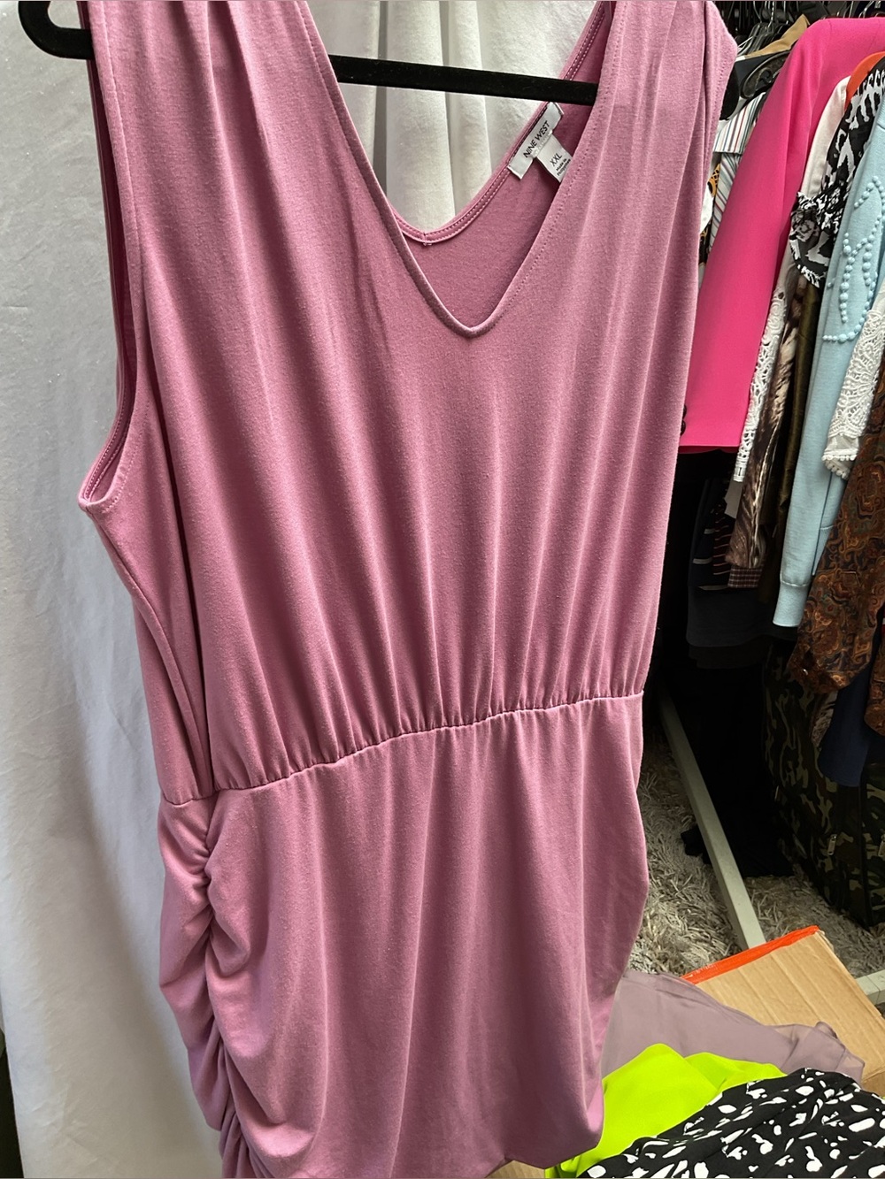 Nine West Sleeveless V-Neck Pink Ruched Waist Women's Top